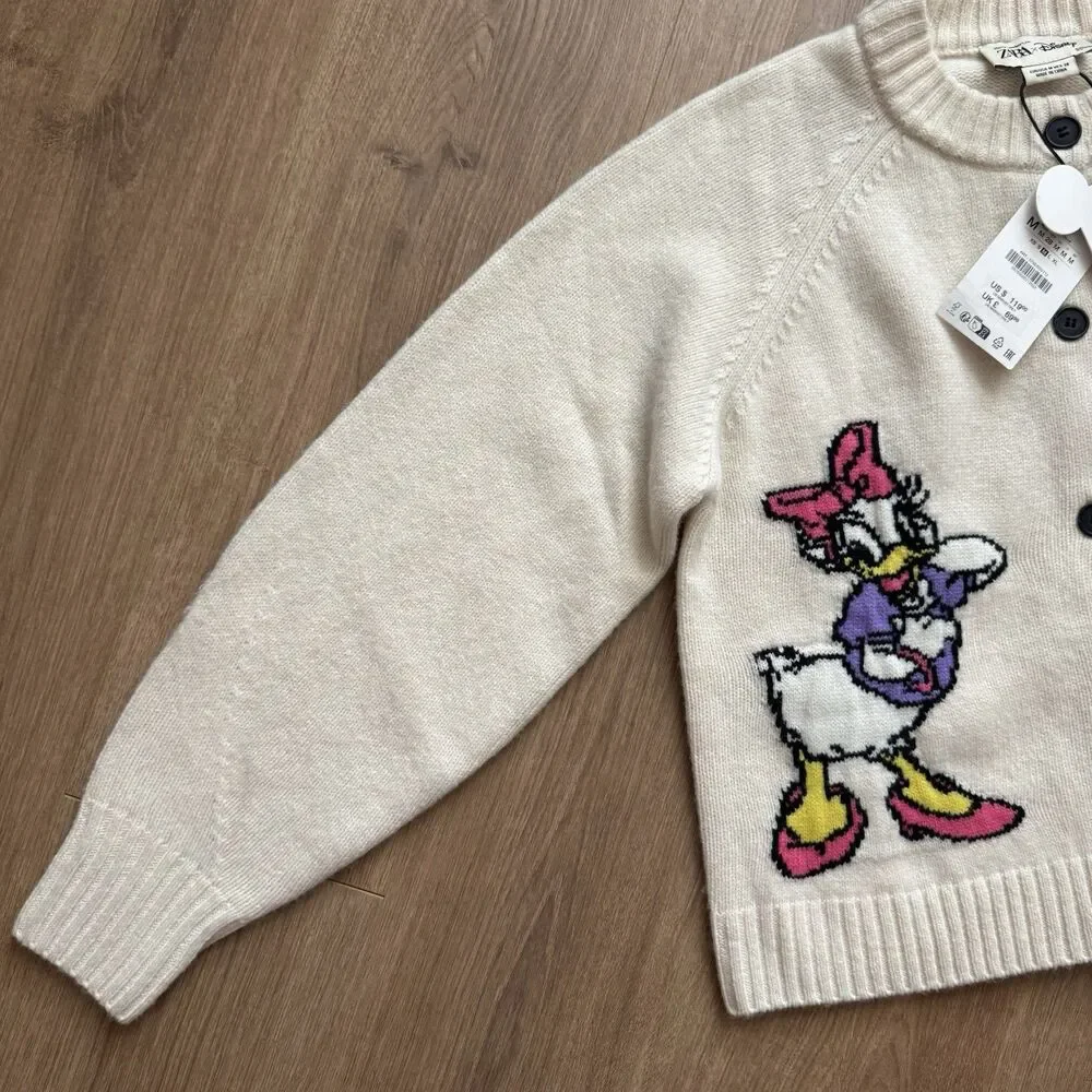 NWT Zara Harry Lambert Disney Daisy Duck Wool Blend Cardigan Sweater M Cream
